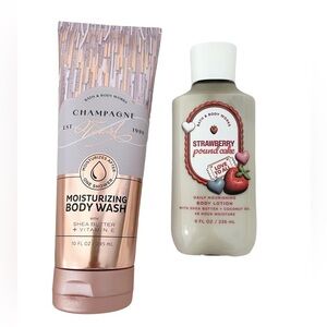 Bath & Body Works Champagne Toast Body Wash and Strawberry Pound Cake Lotion Set